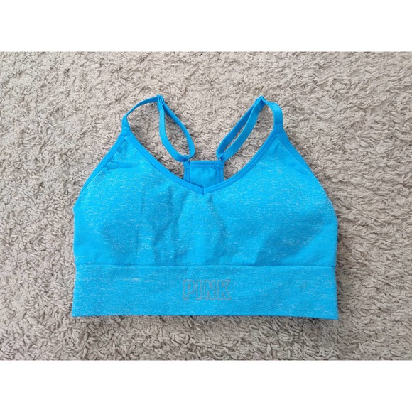 (V) Pink Victoria Secret Women sport bra running gym blue sz XS